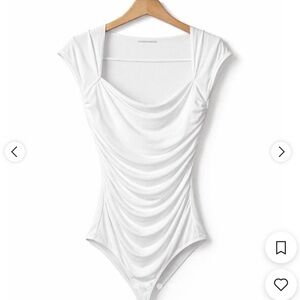 Abercrombie & Fitch White Ruched Square Neck Bodysuit
